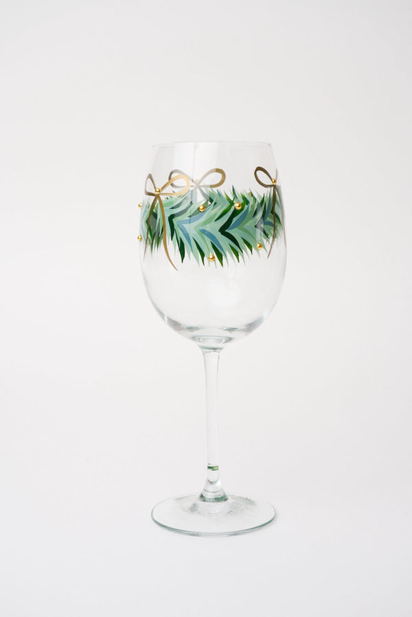 Carraig Donn Set Of 2 Gold Bow Christmas Wine Glasses