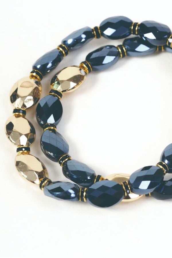 Carraig Donn Set of 2 Gold & Navy Oval Beaded Bracelets