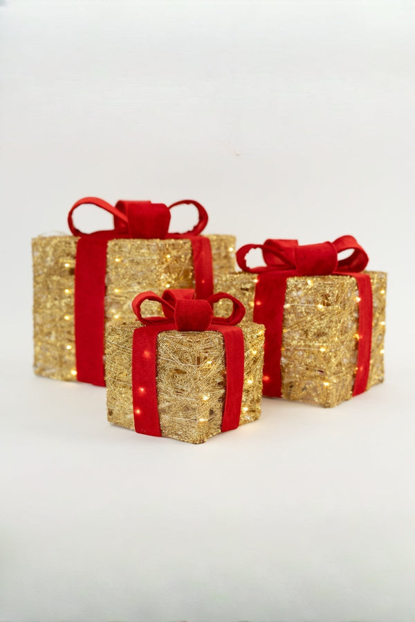 Carraig Donn Set Of 3 Box With Red Bow LED