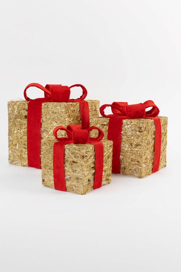 Carraig Donn Set Of 3 Box With Red Bow LED