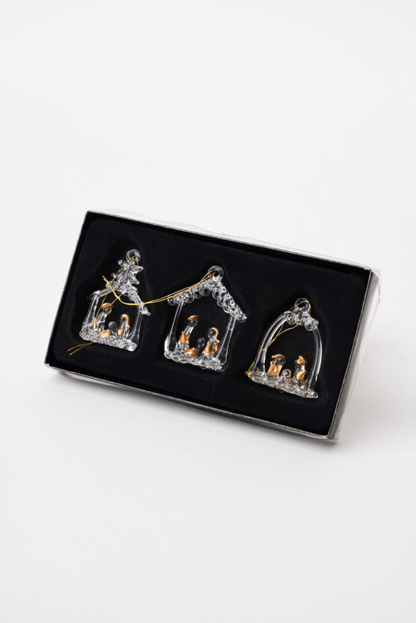 Carraig Donn Set Of 3 Glass Nativity Christmas Tree Decorations