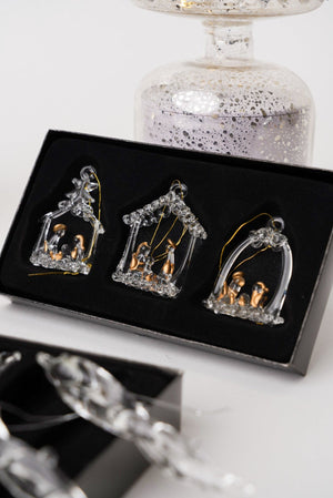 Carraig Donn Set Of 3 Glass Nativity Christmas Tree Decorations