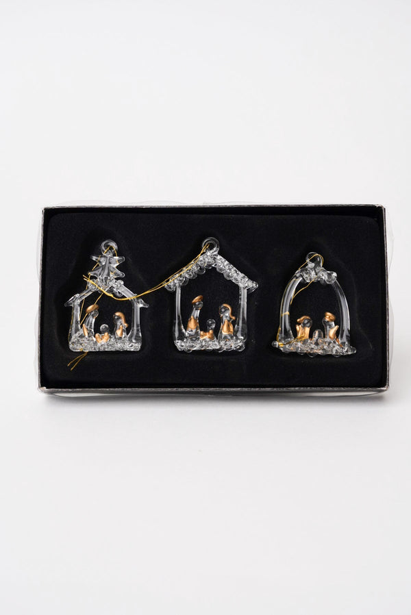 Carraig Donn Set Of 3 Glass Nativity Christmas Tree Decorations