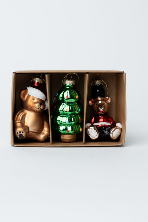 Set Of 3 Glass Novelty Christmas Tree Decorations
