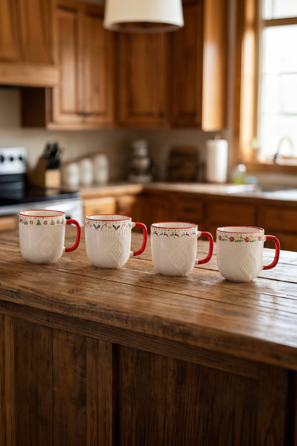 Carraig Donn Set of 4 Aran Festive Print Bone China Gift Box Christmas Mug