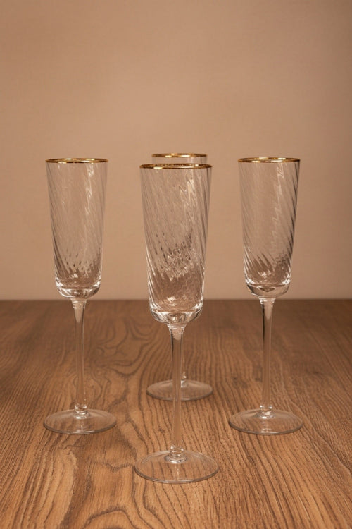 Set of 4 Aster Gold Trimmed Champagne Flutes
