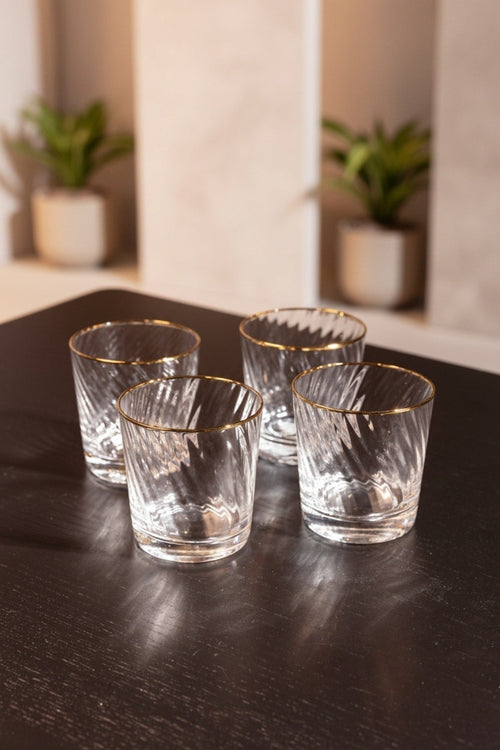 Set Of 4 Aster Gold Trimmed Water Glass