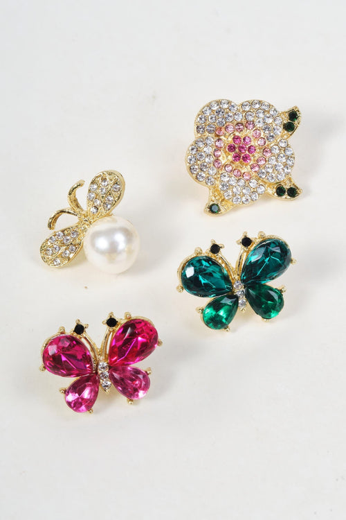 Set Of 4 Gold Floral & Butterfly Mini Pin Brooches