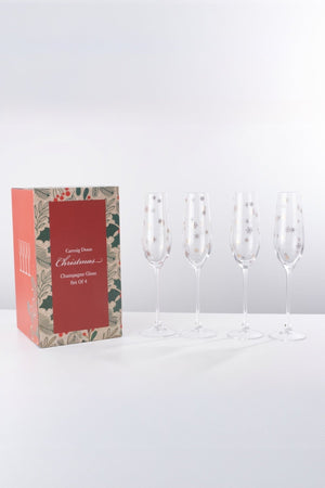 Carraig Donn Set Of 4 Gold Snowflake Christmas Champagne Flutes