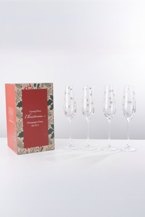 Carraig Donn Set Of 4 Gold Snowflake Christmas Champagne Flutes