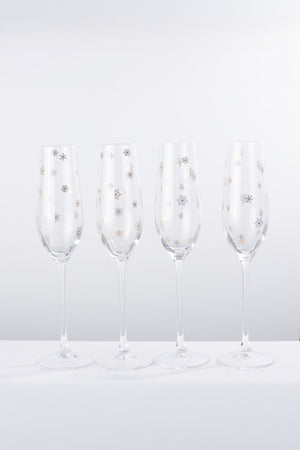 Carraig Donn Set Of 4 Gold Snowflake Christmas Champagne Flutes
