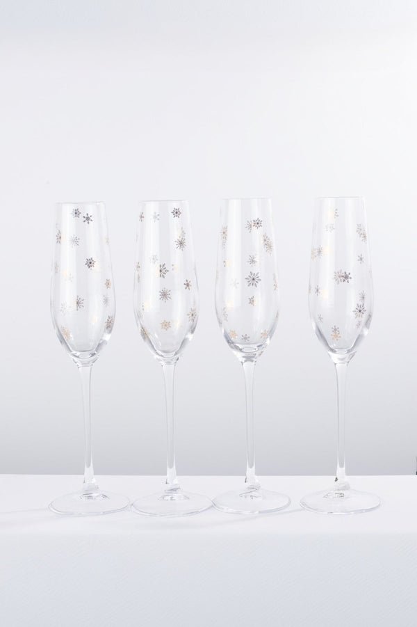 Carraig Donn Set Of 4 Gold Snowflake Christmas Champagne Flutes