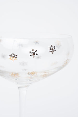 Carraig Donn Set Of 4 Gold Snowflake Christmas Champagne Saucer Glasses