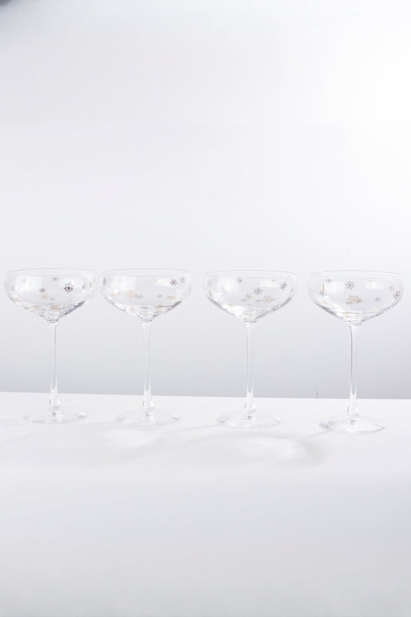 Carraig Donn Set Of 4 Gold Snowflake Christmas Champagne Saucer Glasses