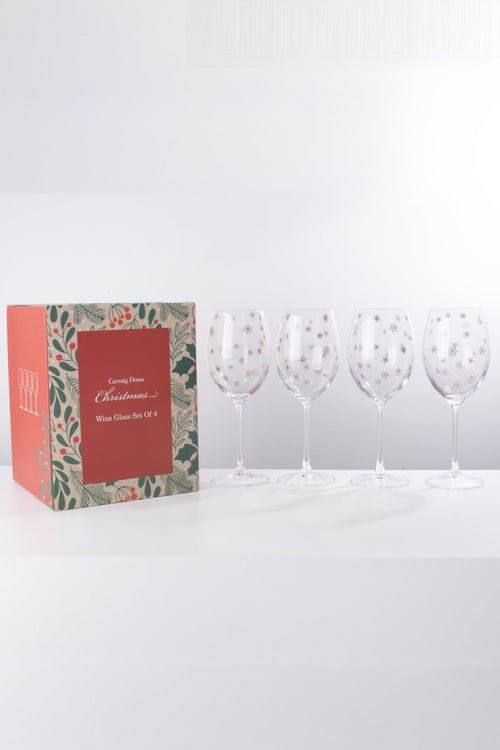 Set Of 4 Gold Snowflake Christmas Wine Glasses