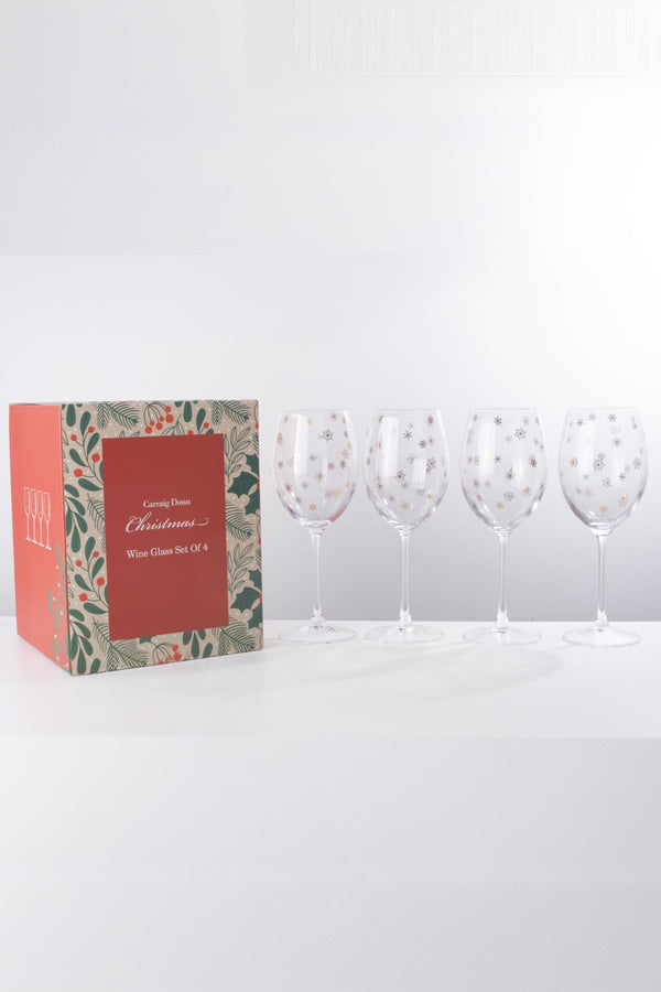 Carraig Donn Set Of 4 Gold Snowflake Christmas Wine Glasses