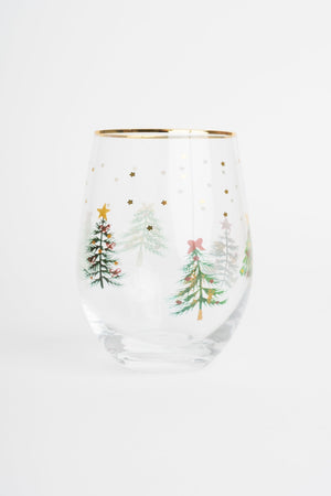 Carraig Donn Set Of 4 Gold Trim Christmas Tree & Delicate Star Stemless Wine Glasses