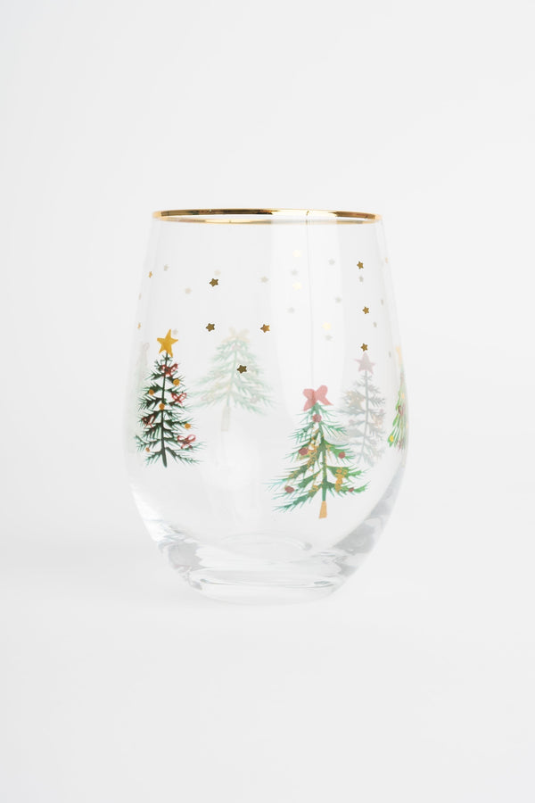 Carraig Donn Set Of 4 Gold Trim Christmas Tree & Delicate Star Stemless Wine Glasses