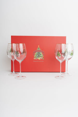 Carraig Donn Set Of 4 Gold Trim Christmas Tree & Delicate Star Wine Glasses