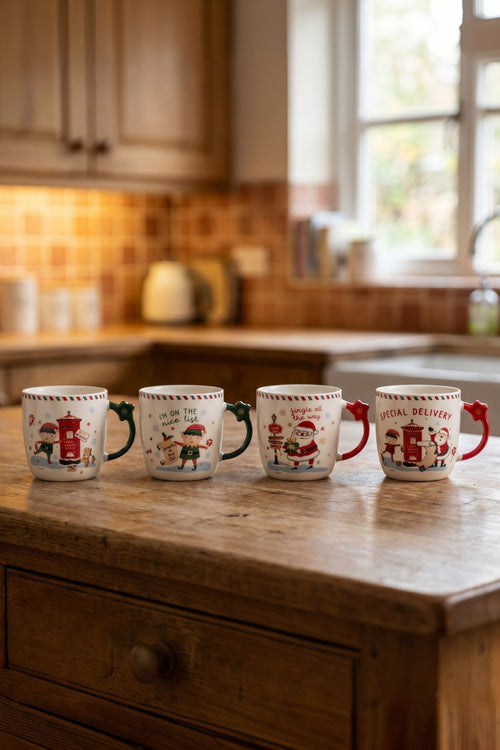 Set Of 4 Novelty Bone China Gift Box Christmas Mug