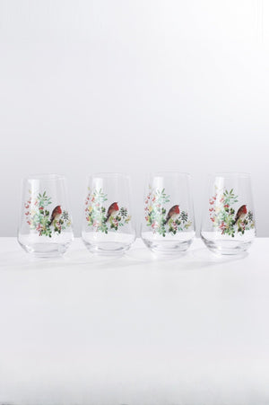 Carraig Donn Set Of 4 Robin Christmas Highball Glasses