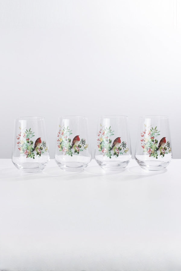 Carraig Donn Set Of 4 Robin Christmas Highball Glasses