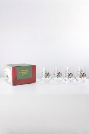 Carraig Donn Set Of 4 Robin Christmas Highball Glasses