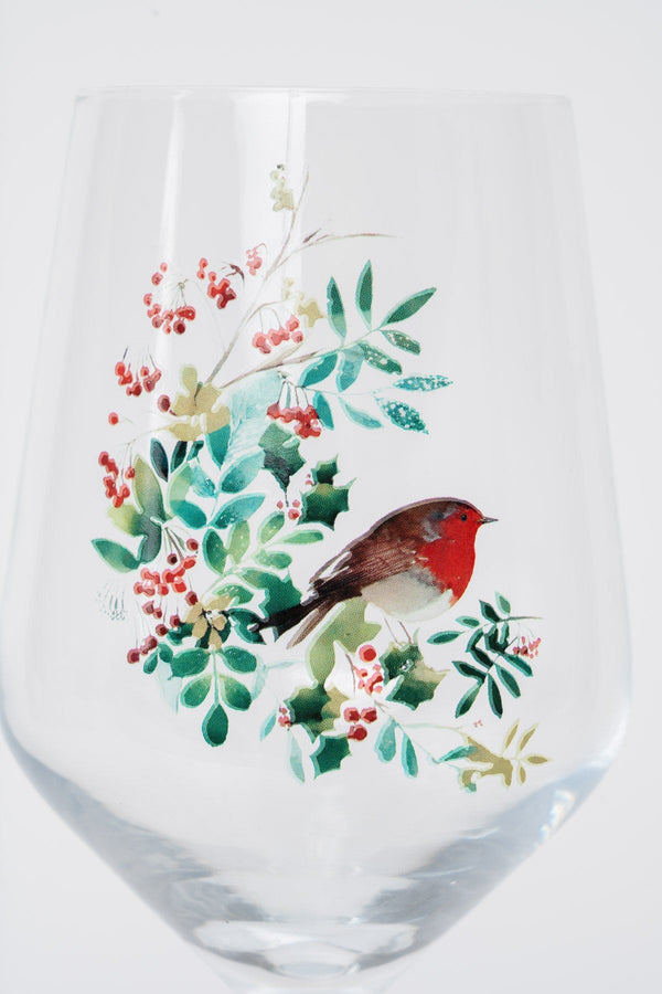 Carraig Donn Set Of 4 Robin Christmas Wine Glasses