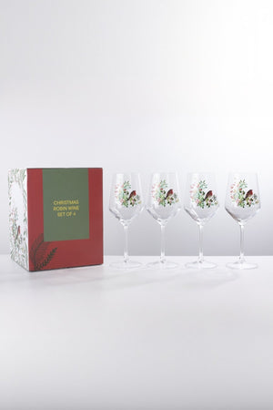 Carraig Donn Set Of 4 Robin Christmas Wine Glasses