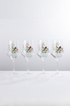 Carraig Donn Set Of 4 Robin Christmas Wine Glasses