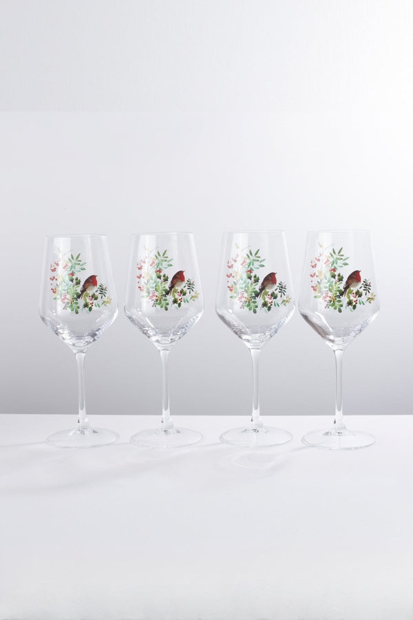 Carraig Donn Set Of 4 Robin Christmas Wine Glasses