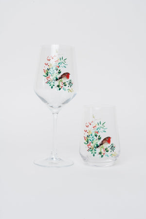 Carraig Donn Set Of 4 Robin Christmas Wine Glasses