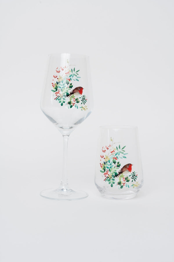 Carraig Donn Set Of 4 Robin Christmas Wine Glasses