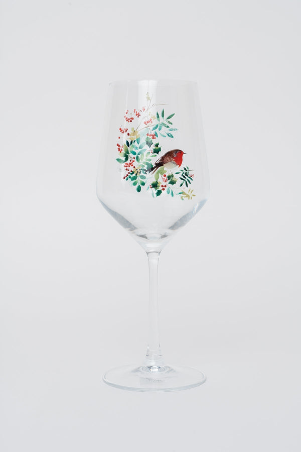 Carraig Donn Set Of 4 Robin Christmas Wine Glasses