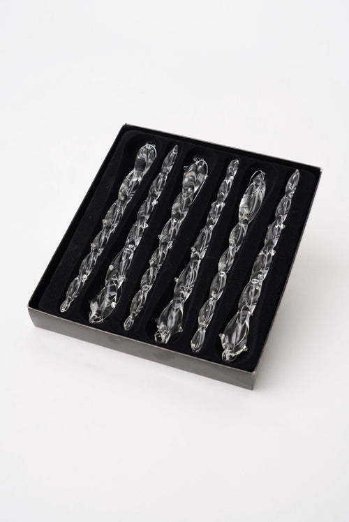 Set Of 6 Glass Icicles Christmas Tree Decorations