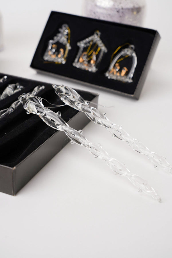 Carraig Donn Set Of 6 Glass Icicles Christmas Tree Decorations