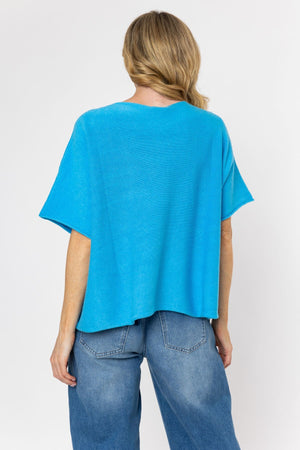 Carraig Donn Short Sleeve Boxy Knit in Blue