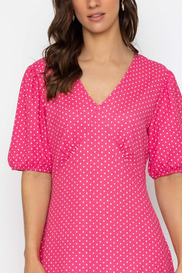 Carraig Donn Short Sleeve Polka Dot Midi Dress in Pink