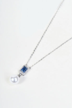 Carraig Donn Silver Blue Stone & Faux Pearl Drop Pendant Necklace