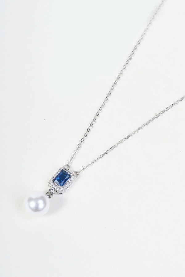Carraig Donn Silver Blue Stone & Faux Pearl Drop Pendant Necklace