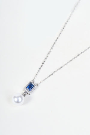Carraig Donn Silver Blue Stone & Faux Pearl Drop Pendant Necklace