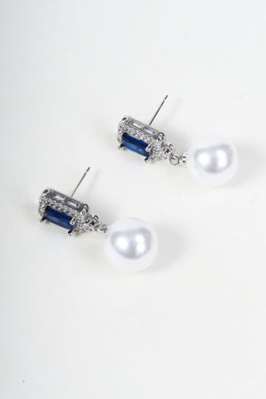 Carraig Donn Silver Blue Stone & Faux Pearl Drop Stud Earrings