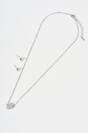 Carraig Donn Silver Clear Gemstone Heart Pendant Necklace & Earring Set