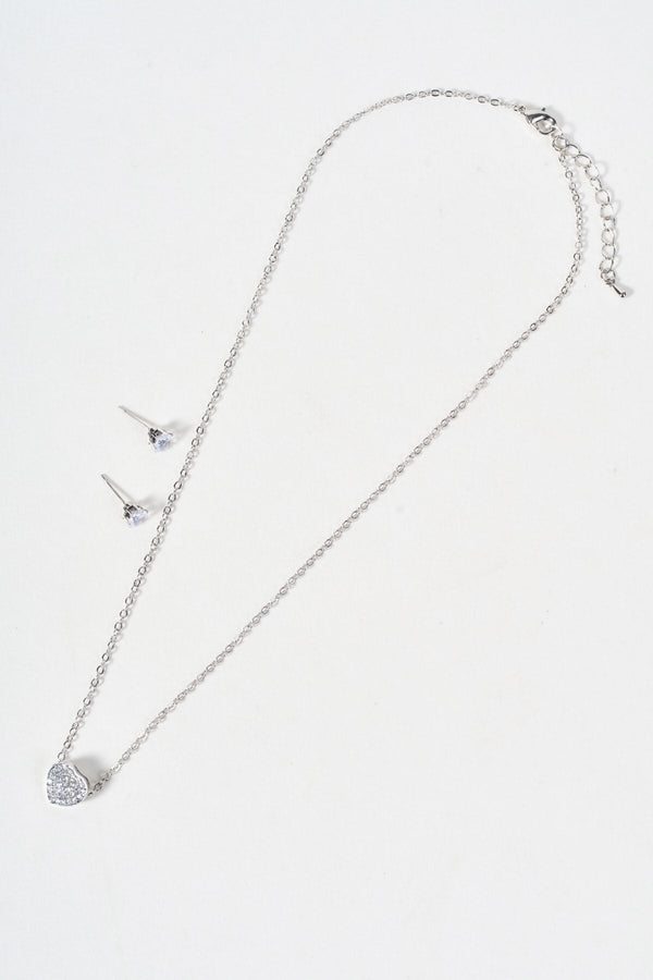 Carraig Donn Silver Clear Gemstone Heart Pendant Necklace & Earring Set