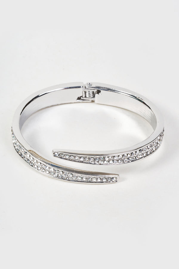 Carraig Donn Silver Clear Stone Micro Pave Setting Wrap Bangle Bracelet