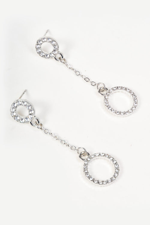 Silver & Clear Stone Round Drop Earrings