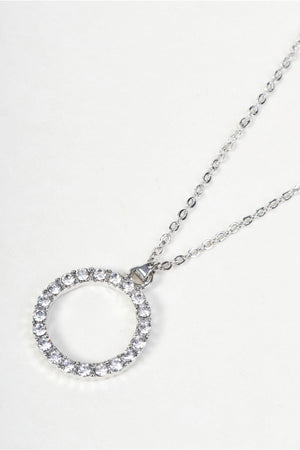 Carraig Donn Silver & Clear Stone Round Pendant Necklace