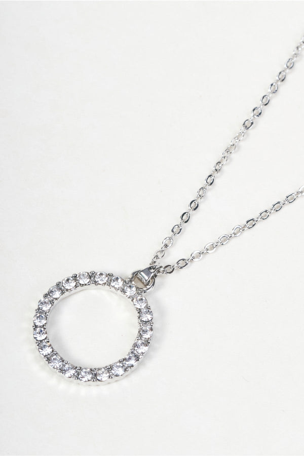 Carraig Donn Silver & Clear Stone Round Pendant Necklace