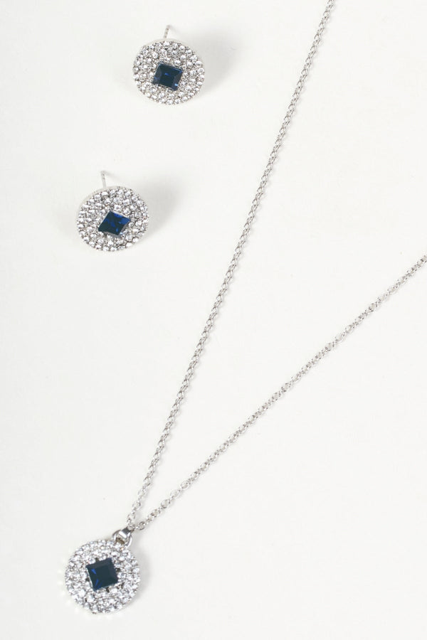 Carraig Donn Silver Dark Blue Gemstone Lozenge Cut Pendant Necklace & Earring Set