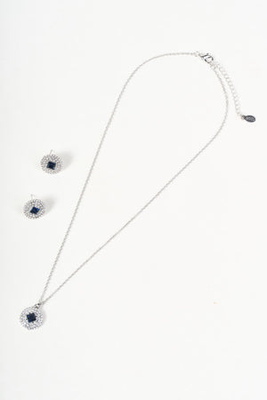 Carraig Donn Silver Dark Blue Gemstone Lozenge Cut Pendant Necklace & Earring Set